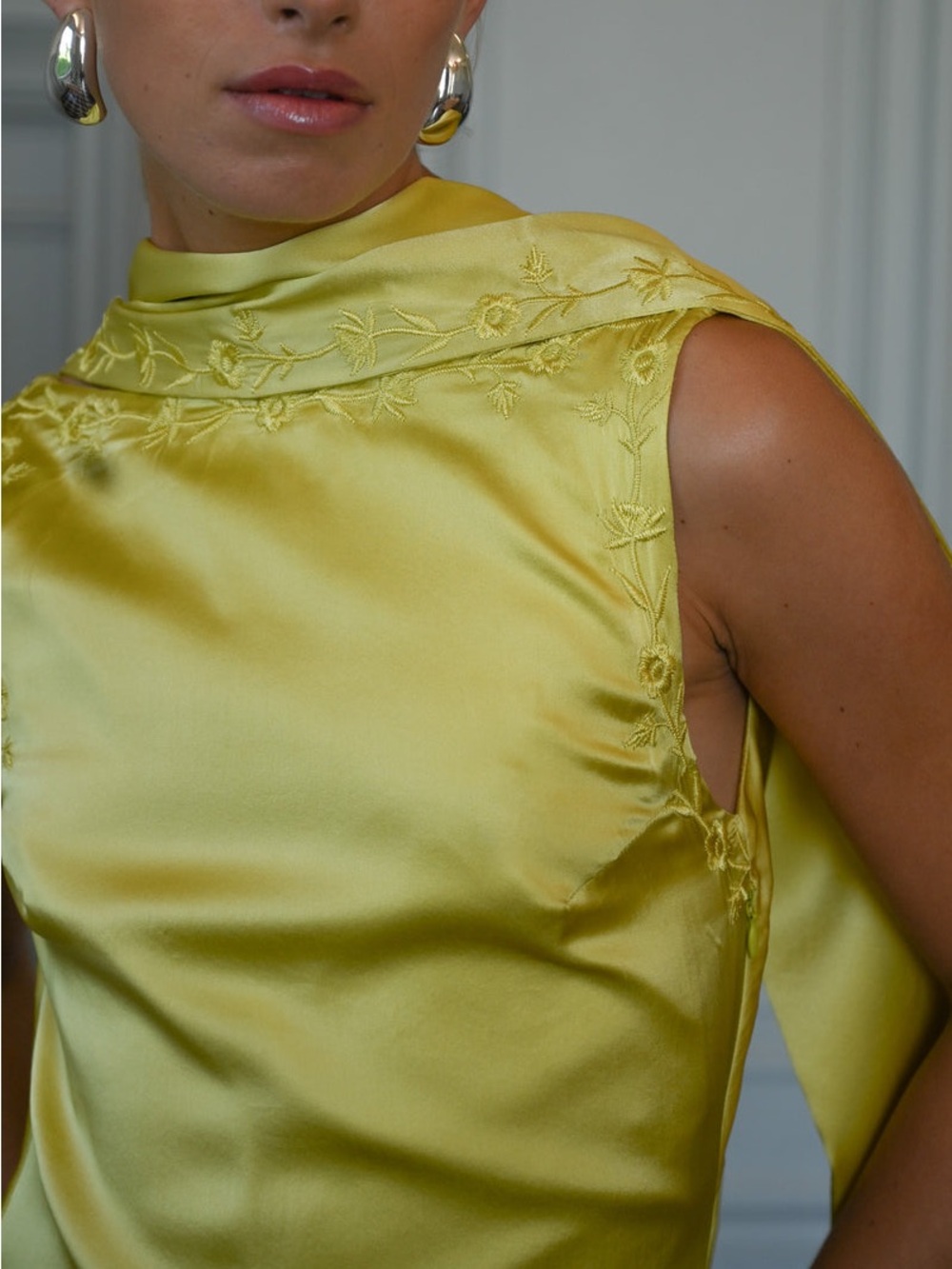 Yellow The Label Nina Silk Dress - Chartreuse - Picture 2 of 11